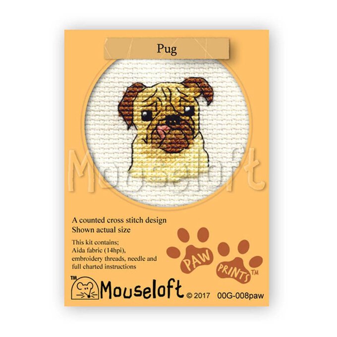 Mouseloft Stitchlets Pug Cross Stitch Kit image number 1