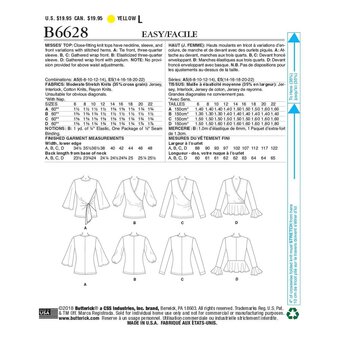 Butterick Women's Tops  Sewing Pattern B6628 (A5 6-14)