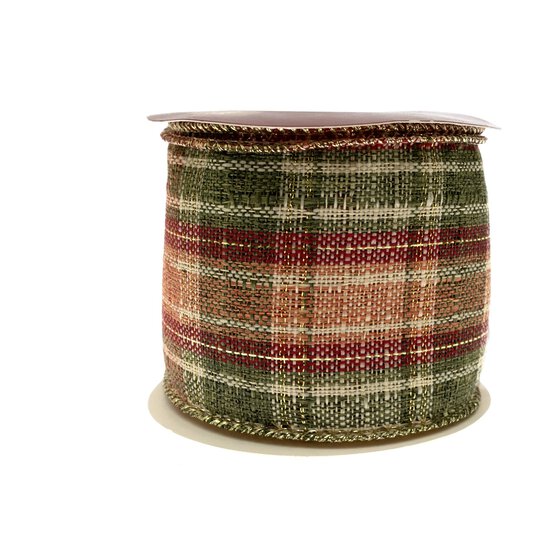 Metallic Autumn Tartan Wire Edge Printed Ribbon 63mm x 3m image number 5
