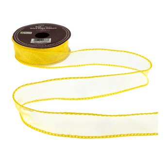 Yellow Wire Edge Organza Ribbon 25mm x 3m image number 2
