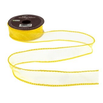 Yellow Wire Edge Organza Ribbon 25mm x 3m