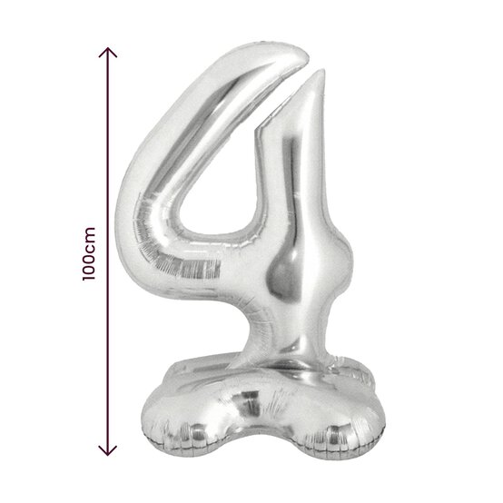 Standing Silver Number 4 Balloon 1m  image number 2