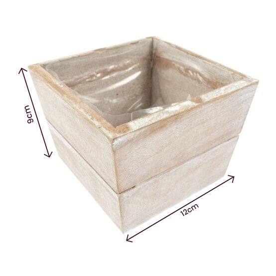Natural Wooden Planter 12cm x 12cm x 9cm image number 5