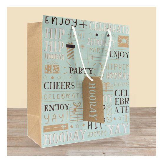 Kraft Hooray Text Gift Bag 28cm x 21cm image number 2