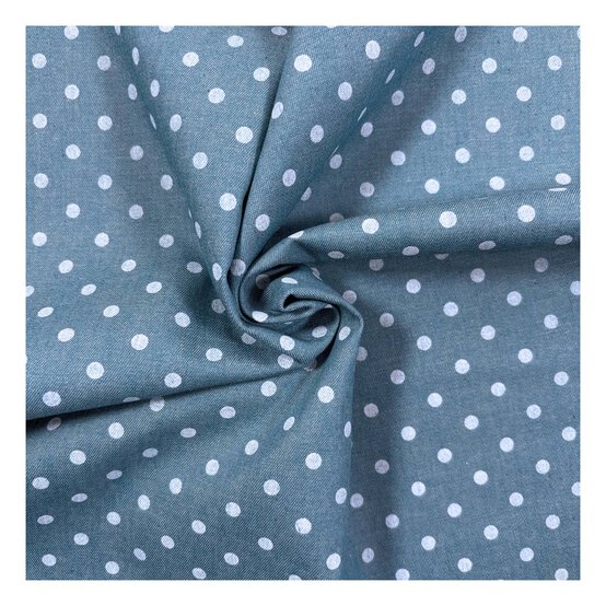 Blue Spot Printed Chambray Fabric by the Metre image number 1