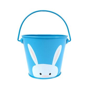 Blue Easter Bunny Metal Bucket