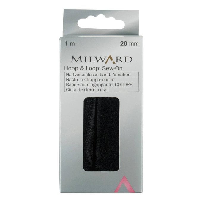 Milward Black Sew-On Hook and Loop Tape 20mm x 1m image number 1
