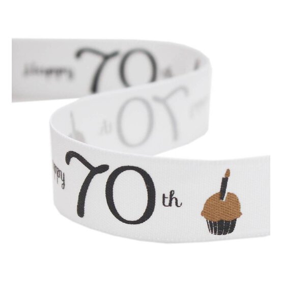 Happy 70th Satin Ribbon 16mm x 4m image number 1