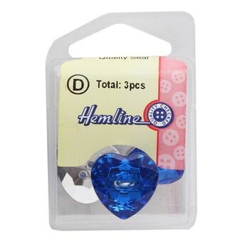 Hemline Royal Blue Heart Buttons 20mm 3 Pack