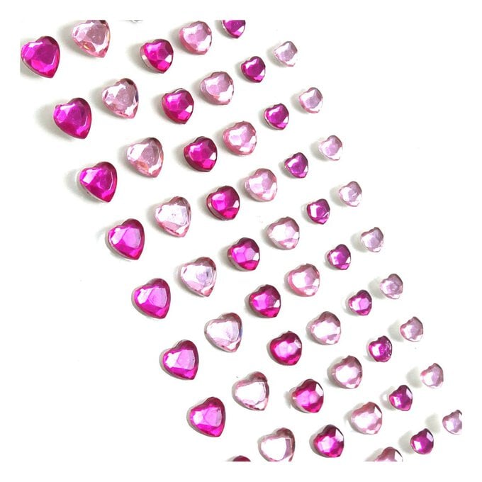 Pink Adhesive Heart Gems 74 Pack image number 1