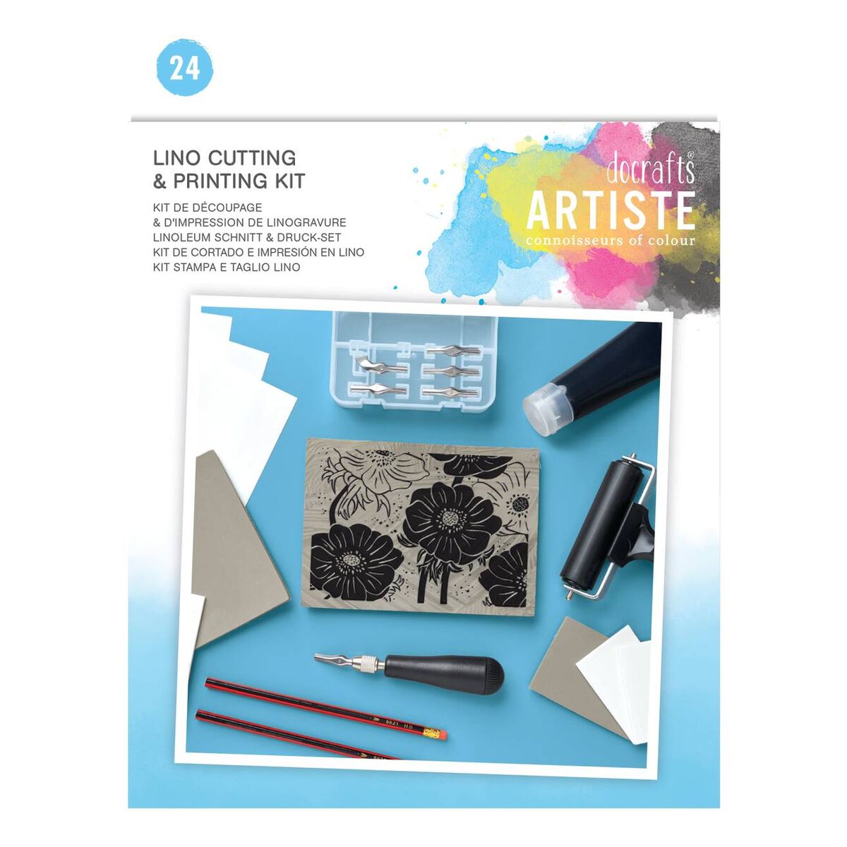 Artiste Lino Cutting and Printing Kit 24 Pieces Hobbycraft