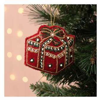 Hanging Beaded Gift Box Decoration 10cm