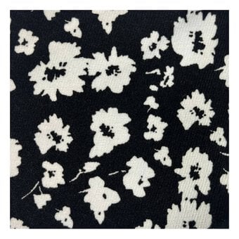 Black and White Two-Tone Floral Brushed Print Fabric by the Metre