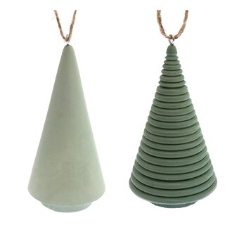 Hanging Green Wooden Tree Decorations 2 Pack