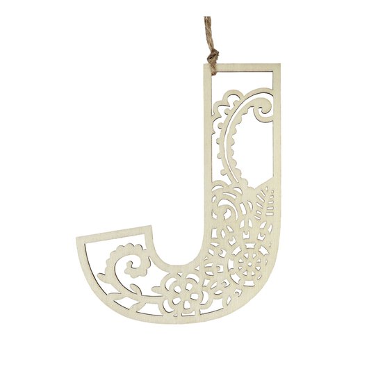 Wooden Filigree Hanging Letter J 12cm image number 3