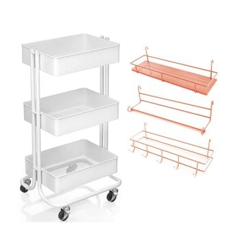 White and Coral Storage Trolley and Accessories Bundle