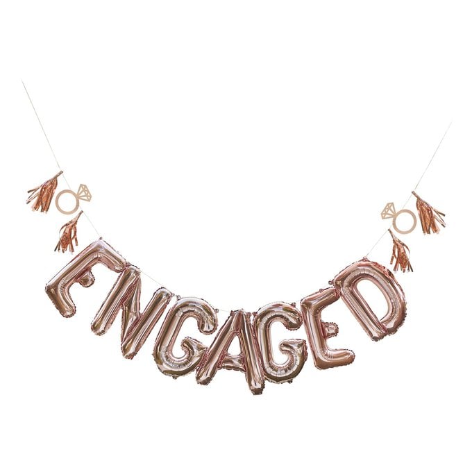 Ginger Ray Rose Gold Engaged Balloon Bunting with Tassels 2m image number 1