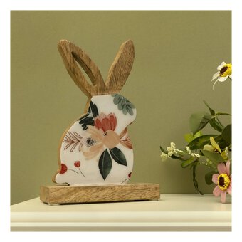 Wooden Floral Bunny Decoration 18cm