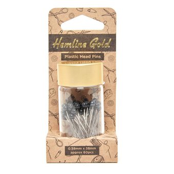 Hemline Gold Black Plastic Head Pins 38mm 60 Pack