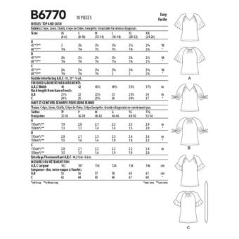 Butterick Top and Sash Sewing Pattern B6770 (XS-XXL)
