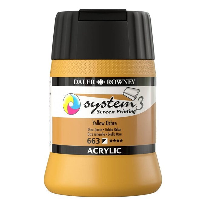 Daler-Rowney System3 Yellow Ochre Screen Printing Acrylic Ink 250ml image number 1