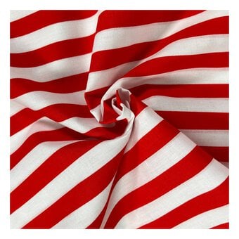 Red and White Stripe Polycotton Fabric by the Metre