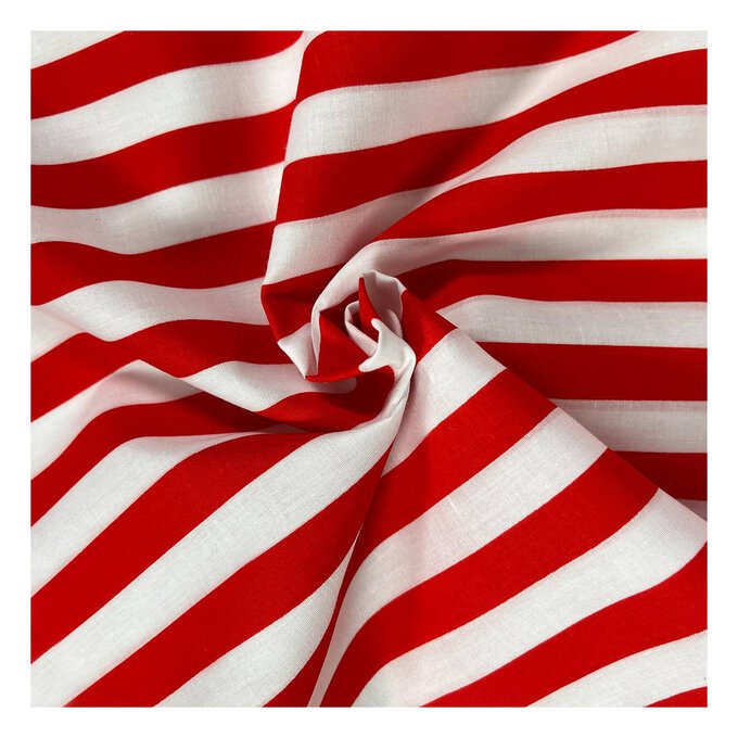Red and White Stripe Polycotton Fabric by the Metre image number 1