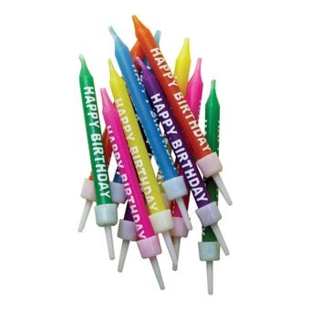 Assorted Rainbow Happy Birthday Candles 12 Pack