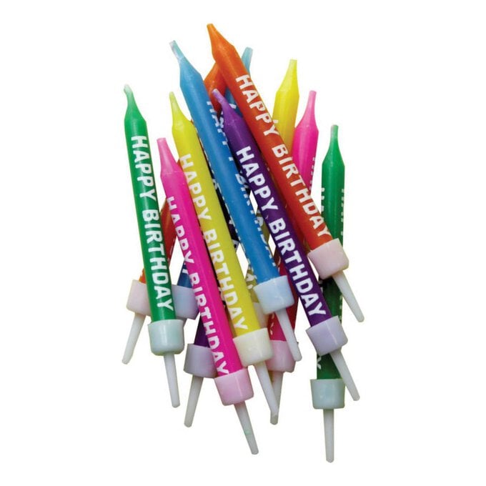 Assorted Rainbow Happy Birthday Candles 12 Pack image number 1