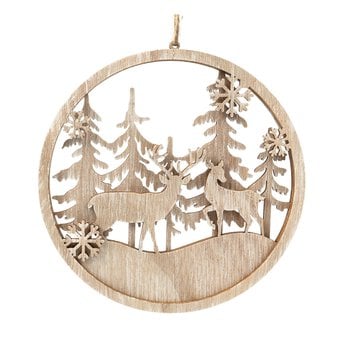 Hanging Wooden Winter Scene Bauble 15cm image number 3