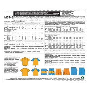 McCall’s Boys’ Separates Sewing Pattern M6548 (7-14)