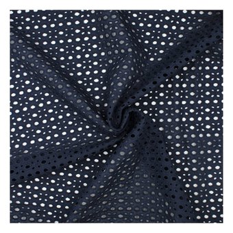 Navy Large Broderie Anglaise Fabric by the Metre