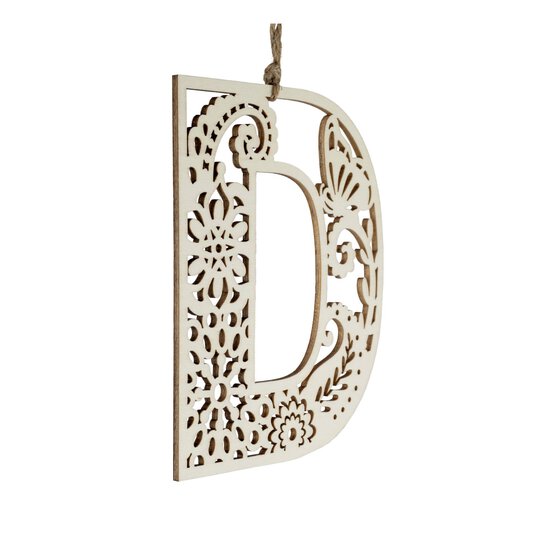 Wooden Filigree Hanging Letter D 12cm image number 1