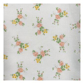 Peach and Yellow Floral Delight Polycotton Fabric by the Metre