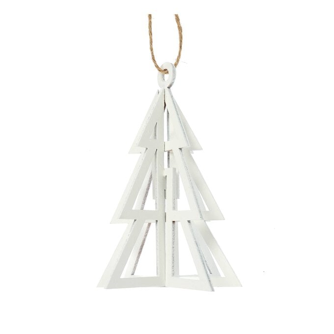 White Hanging Wooden Tree Decoration 11.5cm image number 1