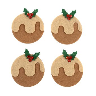 Christmas Pudding Felt Toppers 4 Pack