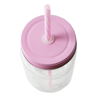 Pink Glass Drinking Jar with a Straw