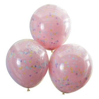 Ginger Ray Double Layered Pink and Rainbow Confetti Balloons 3 Pack