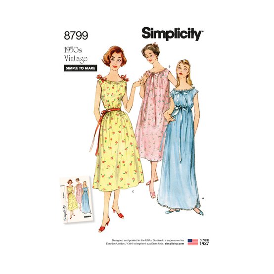 Simplicity Women's Nightgowns  Sewing Pattern 8799 (A XS-XL) image number 1