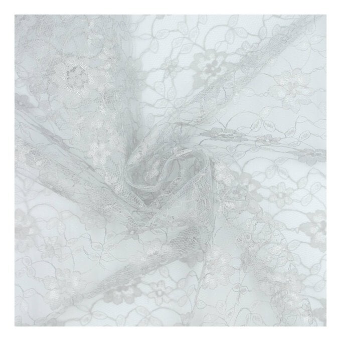 Grey Polyester Floral Lace Fabric by the Metre image number 1