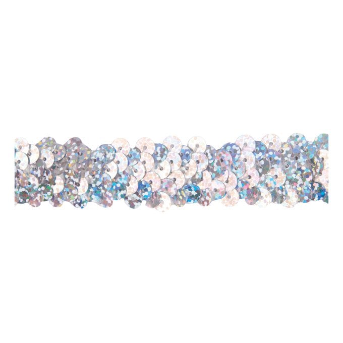 Silver 20mm Holographic Sequin Stretch Trim by the Metre image number 1