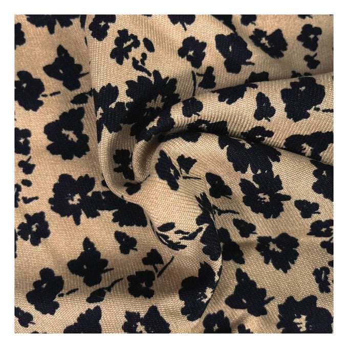 Beige and Black Two-Tone Floral Brushed Print Fabric by the Metre image number 1