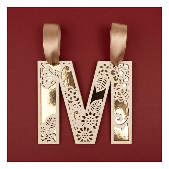 Wooden Filigree Hanging Letter M 12cm image number 2