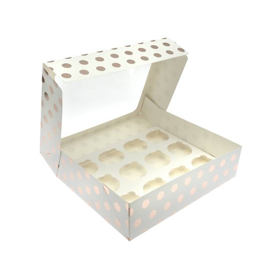 Rose Gold Polka Dot Cupcake Tray Box 12 Wells image number 3