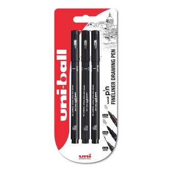 Uni Pin Black Fineliner Drawing Pens 3 Pack