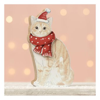 Wooden Cat in a Scarf Decoration 12.5cm 