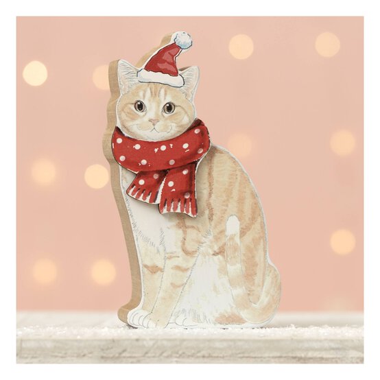 Wooden Cat in a Scarf Decoration 12.5cm  image number 1