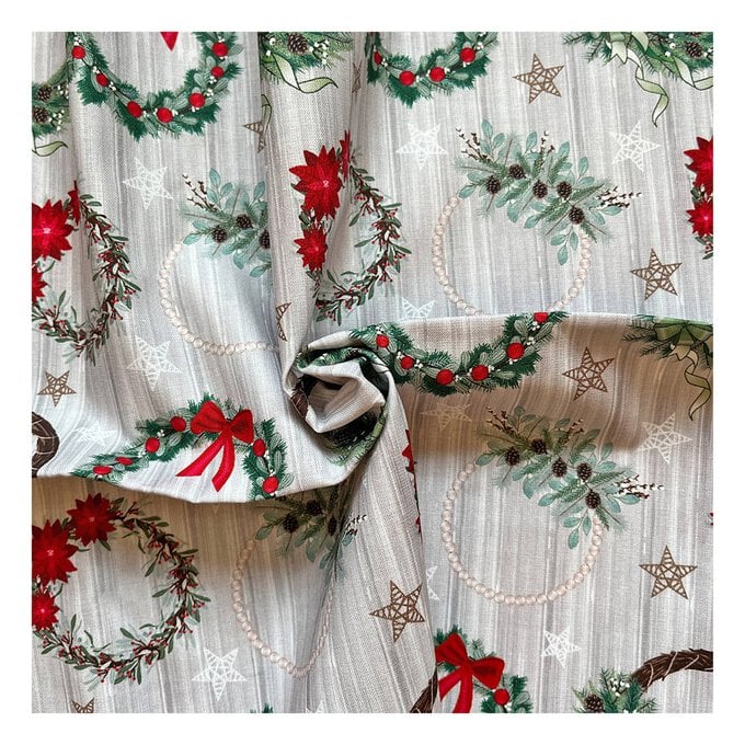 Christmas Wreath Welcome Home Cotton Fabric by the Metre | Hobbycraft