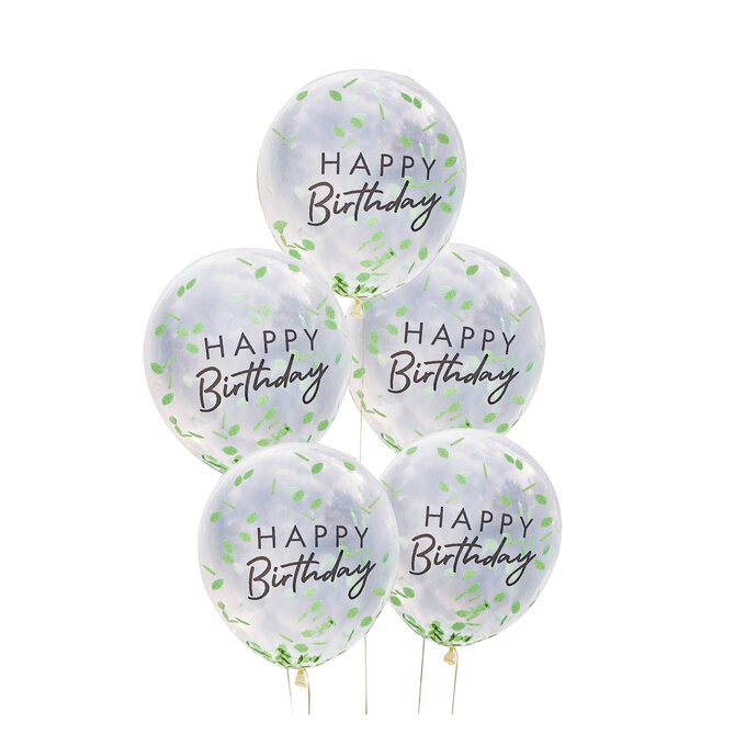 Ginger Ray Leaf Confetti Birthday Balloons 5 Pack image number 1