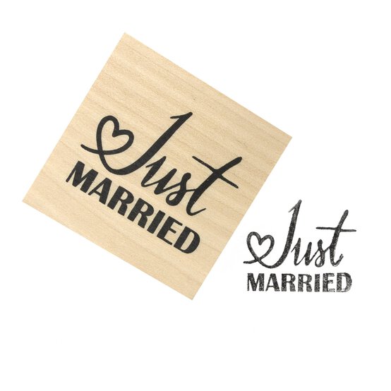 Just Married Wooden Stamp 3.8cm x 3.8cm image number 1
